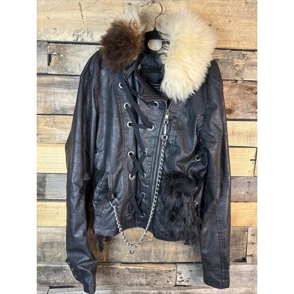 Deconstructed Dystopian Streetwear Punk Y2K Faux Leather Jacket Small/Med(?) - Picture 1 of 9